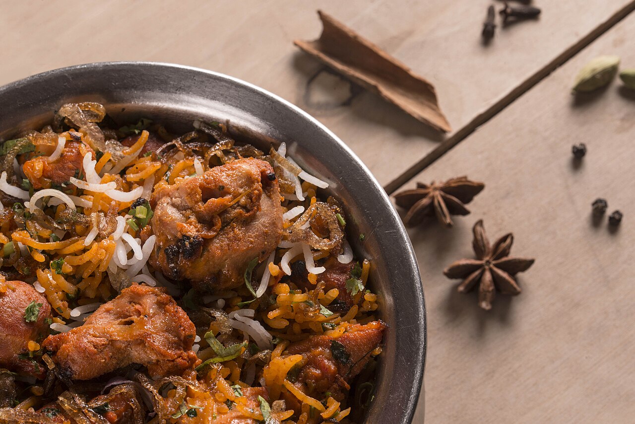 Chicken dum biryani sealed and slow-cooked with saffron rice
